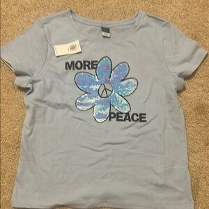 Old Navy Girls Blue Graphic Tee with Peace Flower